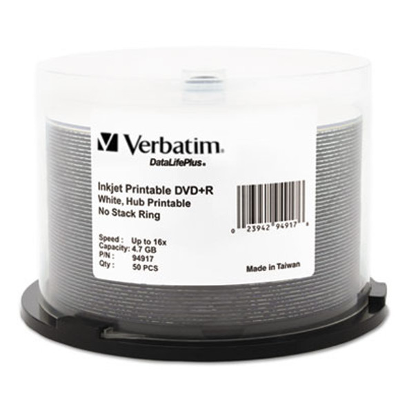 Dvd+r Recordable Disc, 4.7 Gb, 16x, Spindle, Hub Printable, White, 50/Pack
