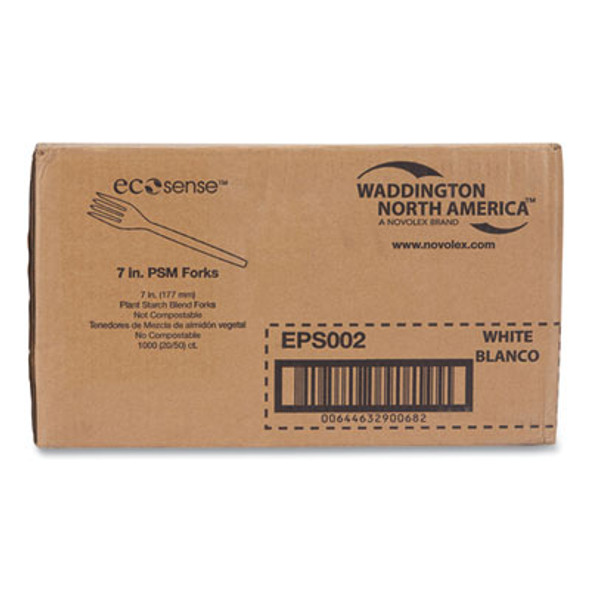 Ecosense Renewable Plant Starch Cutlery, Fork, Plastic, Cream, 50/Pack, 20 Packs/Carton