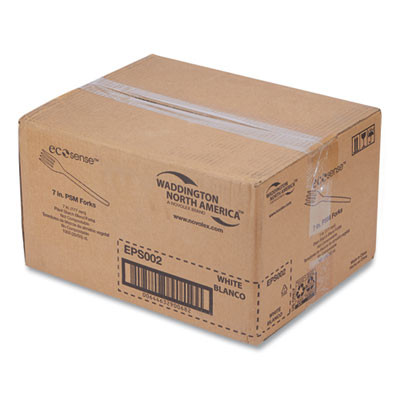 Ecosense Renewable Plant Starch Cutlery, Fork, Plastic, Cream, 50/Pack, 20 Packs/Carton