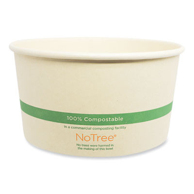 No Tree Wide Paper Bowls, 32 Oz, 5.9" Diameter x 3.1" h, Natural, Sugarcane, 300/Carton