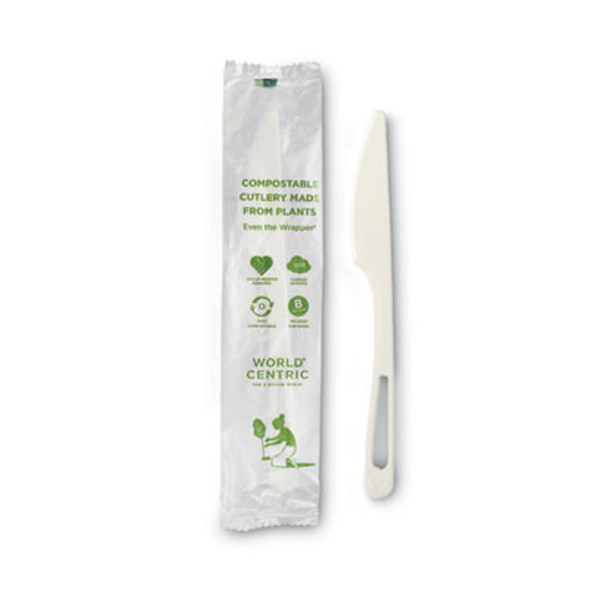 Tpla Wrapped Cutlery, Knife, Plastic, Light Beige, 750/Carton
