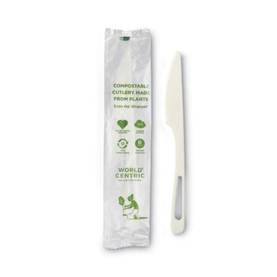 Tpla Wrapped Cutlery, Knife, Plastic, Light Beige, 750/Carton