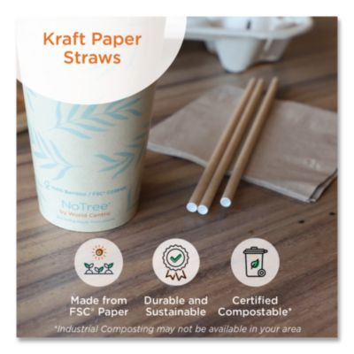 Sustainable Kraft Paper Straws, 8", 6,000/Carton
