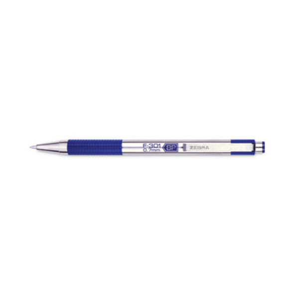 F-301 Ballpoint Pen, Retractable, Fine 0.7 Mm, Blue Ink, Stainless Steel/Blue Barrel
