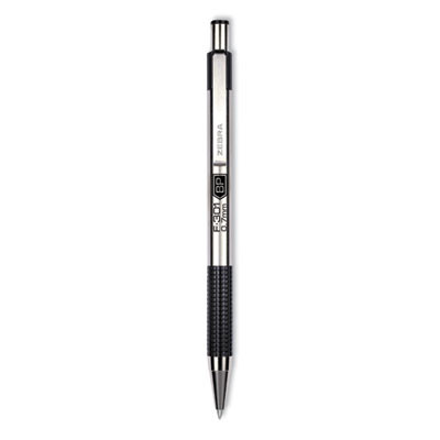 F-301 Ballpoint Pen, Retractable, Bold 1.6 Mm, Black Ink, Stainless Steel/Black Barrel, 2/Pack