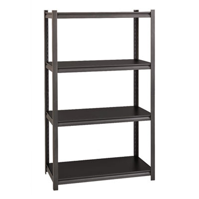 Steel Shelving Unit With Laminate Shelves, Four-Shelf, 36w x 18d x 60h, Steel, Black/Gun Metal Gray