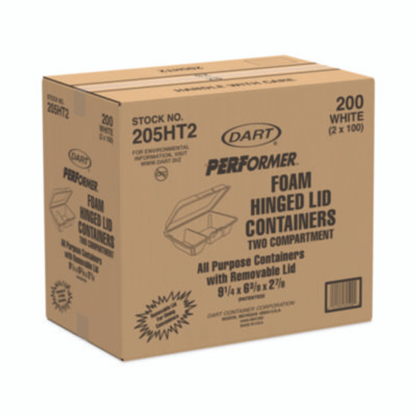 Foam Hinged Lid Containers, 6.4 X 9.33 X 2.9, White, 100/Bags, 2 Bags/Carton