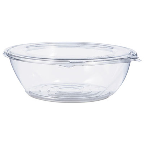 Tamper-Resistant, Tamper-Evident Bowls With Flat Lid, 48 Oz, 8.9" Diameter x 2.8" h, Clear, Plastic, 100/Carton