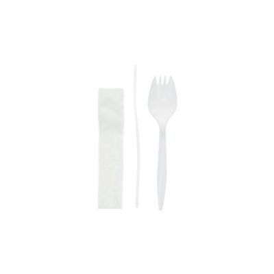 Fieldware Cutlery Kit, Mediumweight, Napkin/Spork/Straw, Plastic, White, 1,000/Carton