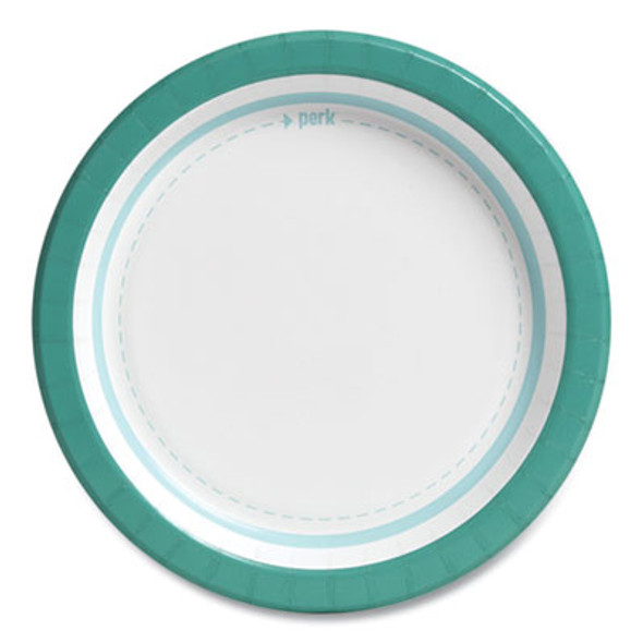 Everyday Paper Plates, 8.5" Dia, White/Teal, 125/Pack