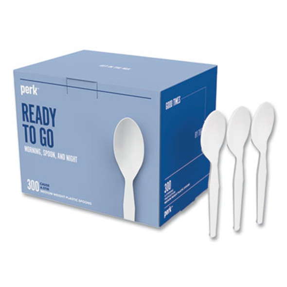 Eco-Id Mediumweight Compostable Cutlery, Spoon, Plastic, White, 300/Pack