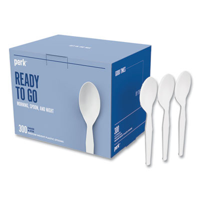 Eco-Id Mediumweight Compostable Cutlery, Spoon, Plastic, White, 300/Pack