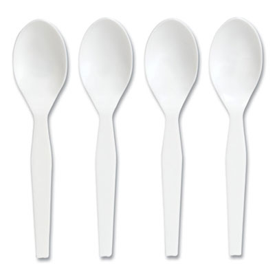 Eco-Id Mediumweight Compostable Cutlery, Spoon, Plastic, White, 300/Pack