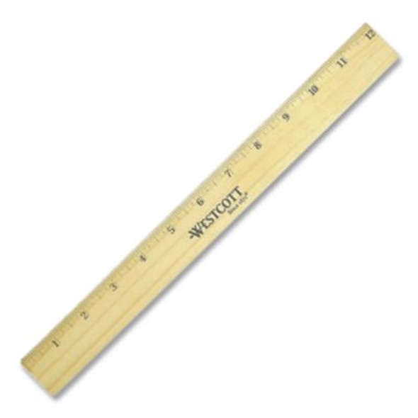 Flat Wood Ruler With Two Double Brass Edges, Standard/Metric, 12", Clear Lacquer Finish