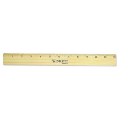 Flat Wood Ruler With Two Double Brass Edges, Standard/Metric, 12", Clear Lacquer Finish