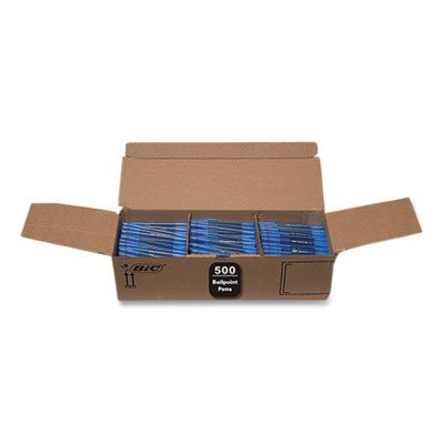 Round Stic Xtra Life Ballpoint Pen, Stick, Medium 1 Mm, Blue Ink, Translucent Blue Barrel, 500/Pack