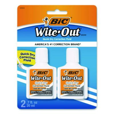 Wite-Out Quick Dry Correction Fluid, Foam Brush Tip Applicator, 0.68 Oz Bottle, White, 2/Pack