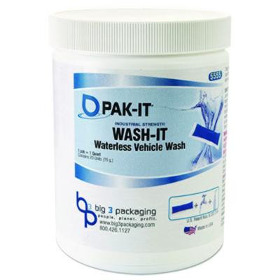 Wash It Waterless Vehicle Wash, Breezy Scent, 20 Water-Soluble Packets/Jar, 12/Carton