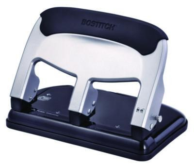 40-Sheet Ez Squeeze Three-Hole Punch, 9/32" Hole, Silver/Black