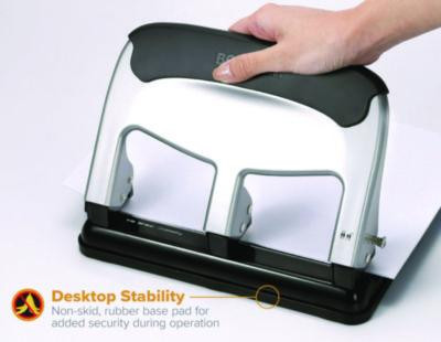 40-Sheet Ez Squeeze Three-Hole Punch, 9/32" Hole, Silver/Black