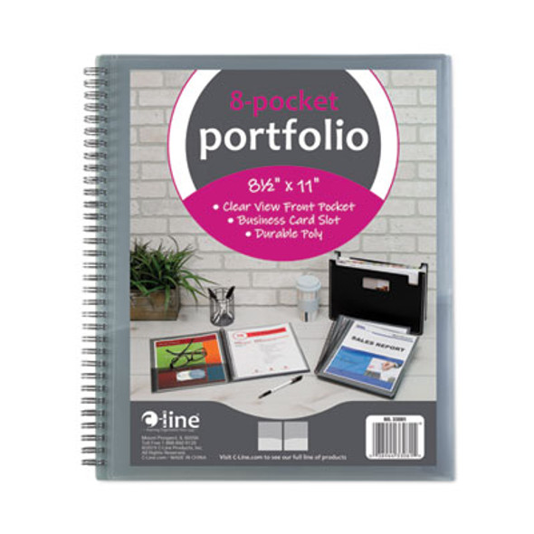 Eight-Pocket Portfolio, Polypropylene, 8.5 X 11, Smoke/Smoke