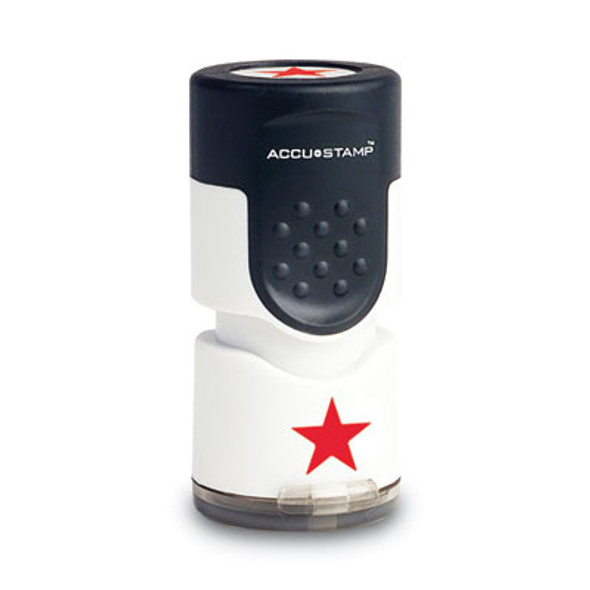 Pre-Inked Round Stamp With Microban, Star, 0.63" Dia, Red