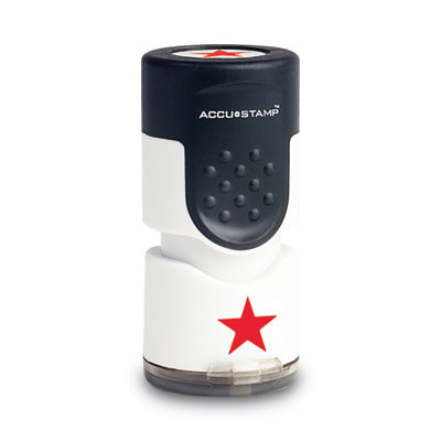 Pre-Inked Round Stamp With Microban, Star, 0.63" Dia, Red
