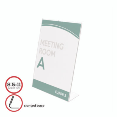 Superior Image Slanted Sign Holder, Top Loading, Portrait, 8.5 x 11 Insert, Clear