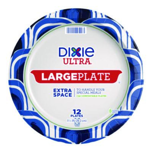 Heavy Duty Disposable Dinnerware, Large Plate, Paper, 11.5" Dia, Floral, Blue/Yellow/White, 12/Pack