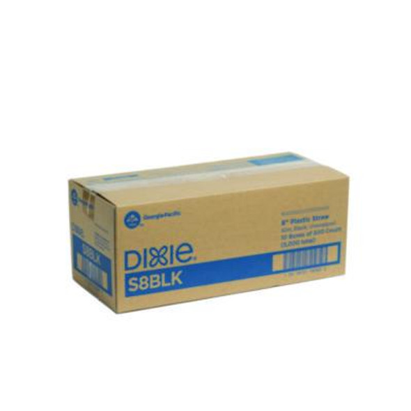 Slim Unwrapped Plastic Straws, 8", Plastic, Black, 500/Box, 10 Boxes/Carton
