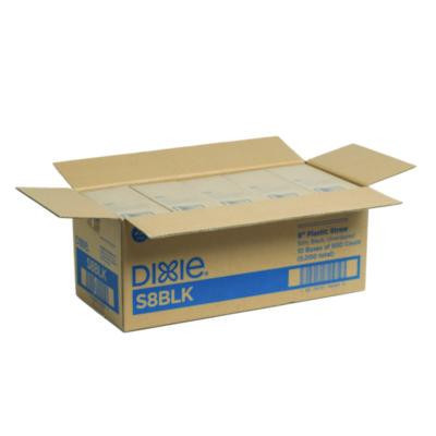 Slim Unwrapped Plastic Straws, 8", Plastic, Black, 500/Box, 10 Boxes/Carton