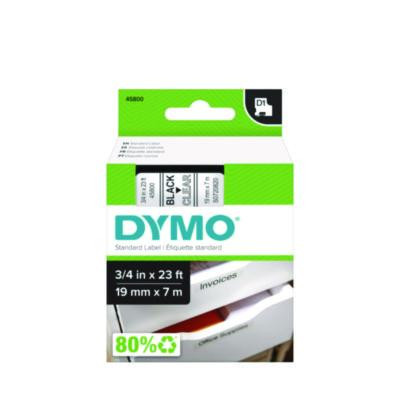 D1 Standard Labels, 0.75" x 23 Ft, Black Print On Clear Tape