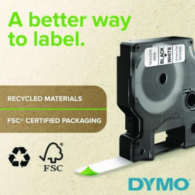 D1 Standard Labels, 0.75" x 23 Ft, Black Print On Clear Tape