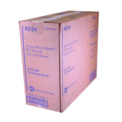 Recycleware Round Deli Container, 24 Oz, 4.6" Diameter x 3.6" h, Clear, Plastic, 500/Carton