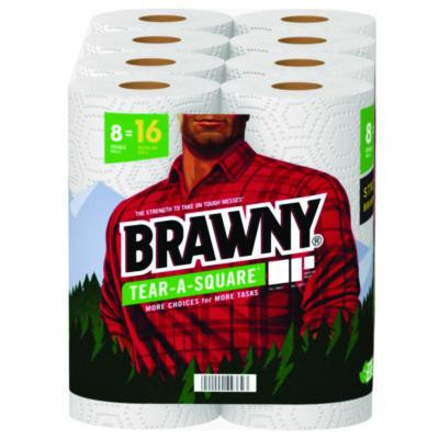 Tear-A-Square Perforated Kitchen Roll Towels, Double Roll, 2-Ply, 11" x 11", White, 120 Sheets/Roll, 8 Rolls/Pack