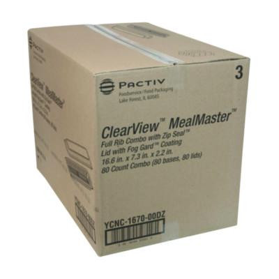 Mealmaster Rib Container Base/Lid, 16.6 x 7.3 x 2.3, Black/Clear, Plastic, 80/Carton