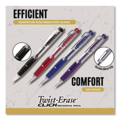 Twist-Erase Click Mechanical Pencil, 0.7 Mm, Hb (#2), Black Lead, Assorted Barrel Colors, 6/Pack