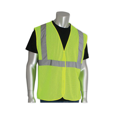 Zipper Safety Vest, Polyester Mesh, 2X-Large, Hi-Viz Lime Yellow