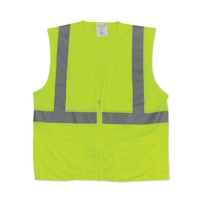 Zipper Safety Vest, Polyester Mesh, 2X-Large, Hi-Viz Lime Yellow