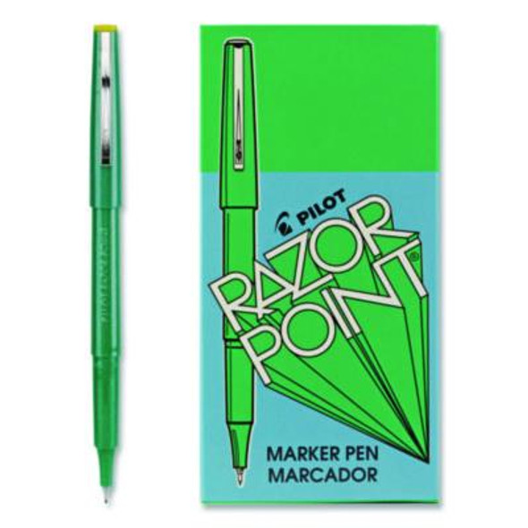Razor Point Fine Line Porous Point Pen, Stick, Extra-Fine 0.3 Mm, Green Ink, Green Barrel, Dozen