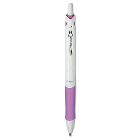 Acroball Purewhite Advanced Ink Hybrid Gel Pen, Retractable, Fine 0.7 Mm, Black Ink, White/Purple Barrel