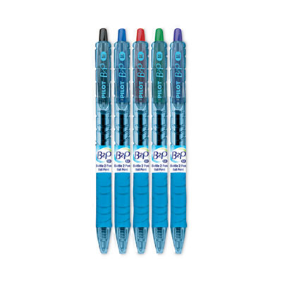 B2p Bottle-2-Pen Recycled Ballpoint Pen, Retractable, Medium 1 Mm, Assorted Ink Colors, Translucent Blue Barrel, 5/Pack