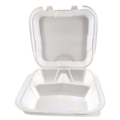 Foam Hinged Lid Containers, 3-Compartment, 9 x 9 x 3, White, Foam, 200/Carton