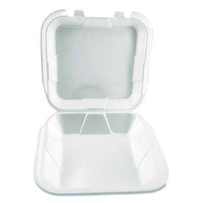 Foam Hinged Lid Containers, 9 x 9 x 3, White, Foam, 200/Carton