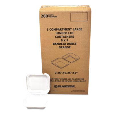 Foam Hinged Lid Containers, 9 x 9 x 3, White, Foam, 200/Carton