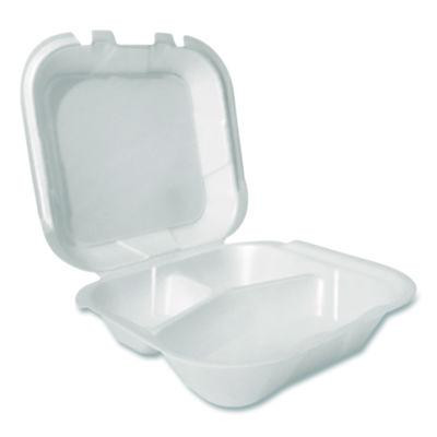 Foam Hinged Lid Containers, 3-Compartment, 8.56 x 8 x 2.76, White, Foam, 200/Carton