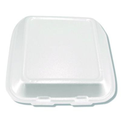 Foam Hinged Lid Containers, 3-Compartment, 7.56 x 8.25 x 2.38, White, Foam, 200/Carton