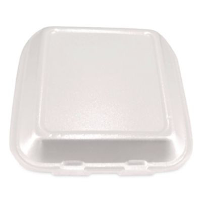 Foam Hinged Lid Containers, 3-Compartment, 7.56 x 8.25 x 2.38, White, Foam, 200/Carton