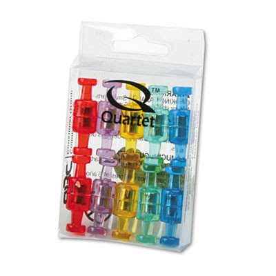 Magnetic Push Pins, 0.75" Long, 0.38" Diameter, Assorted Colors, 20/Pack