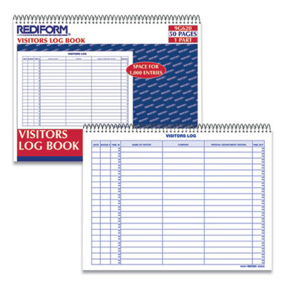 Visitors Log Book, Blue/White/Red Cover, 11 X 8.5 Sheets, 50 Sheets/Book